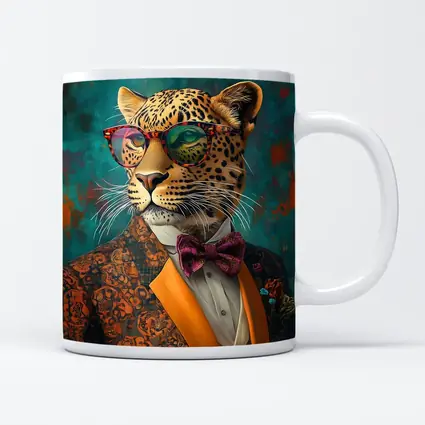 Dapper Leopard In Suit Teal Background