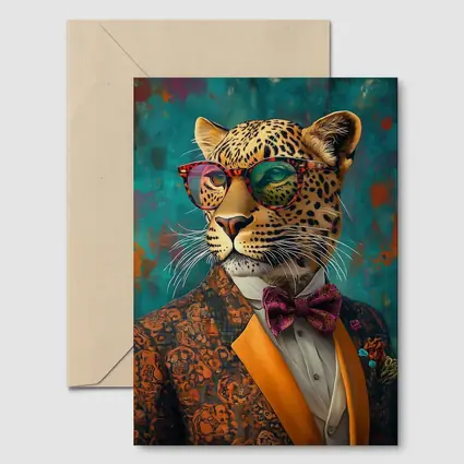 Dapper Leopard In Suit Teal Background