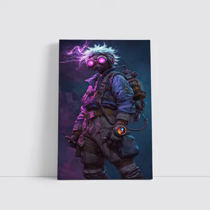 Cyberpunk Soldier Gas Mask Neon Lightning Art