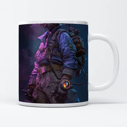 Cyberpunk Soldier Gas Mask Neon Lightning Art