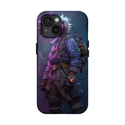 Cyberpunk Soldier Gas Mask Neon Lightning Art