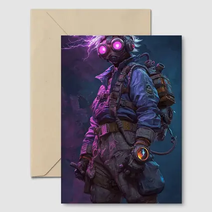 Cyberpunk Soldier Gas Mask Neon Lightning Art