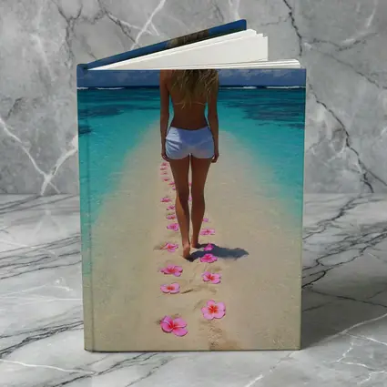 Woman Walking Tropical Beach Pink Plumeria Flowers