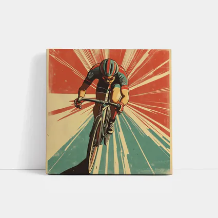 Retro Cyclist Racing Sunburst Propaganda Art Style
