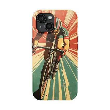 Retro Cyclist Racing Sunburst Propaganda Art Style