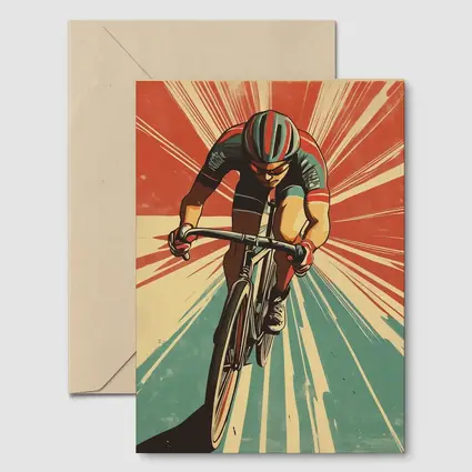 Retro Cyclist Racing Sunburst Propaganda Art Style