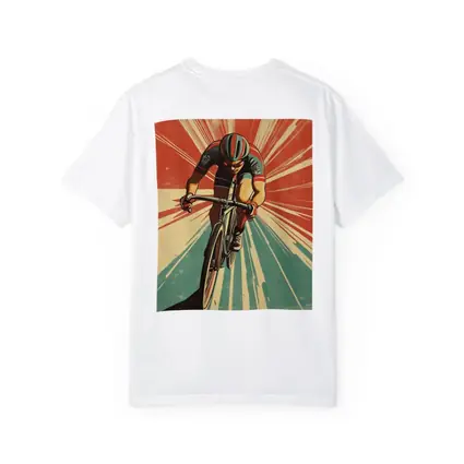 Retro Cyclist Racing Sunburst Propaganda Art Style