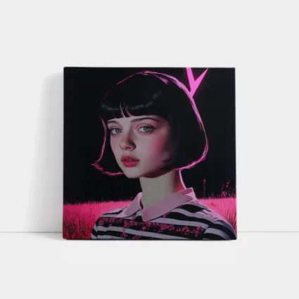 Dark Academia Girl Pink Neon Field Portrait