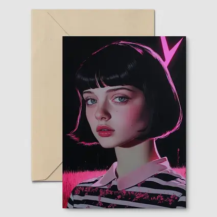 Dark Academia Girl Pink Neon Field Portrait
