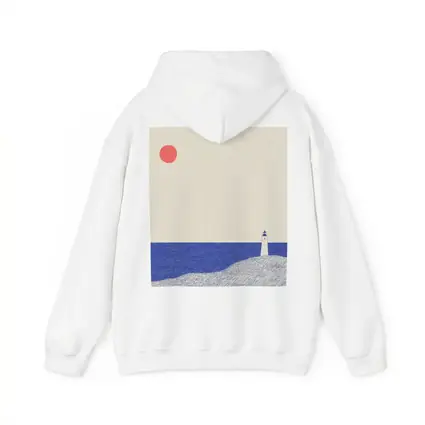 Minimalist Lighthouse Blue Ocean Red Sun