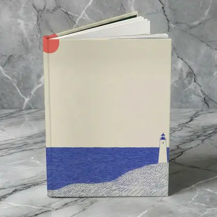 Minimalist Lighthouse Blue Ocean Red Sun