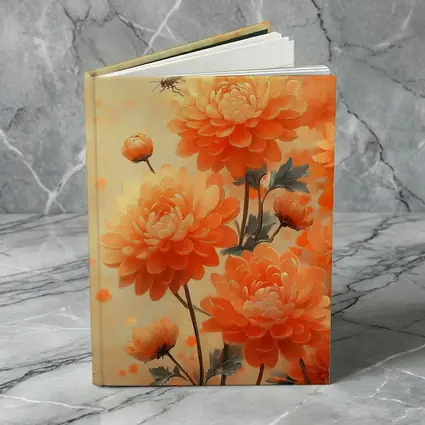 Orange Chrysanthemums With Dragonfly Floral Painting