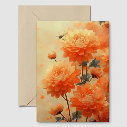 Orange Chrysanthemums With Dragonfly Floral Painting