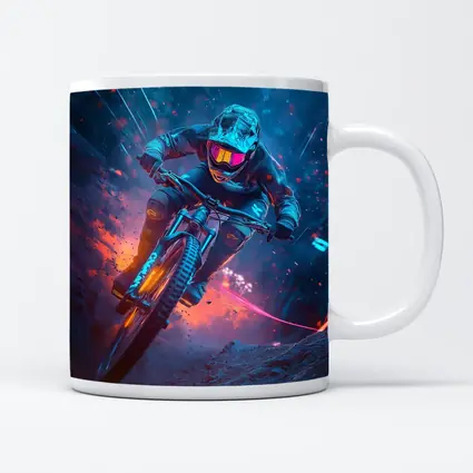 Neon Downhill Mountain Biker Cyberpunk Style