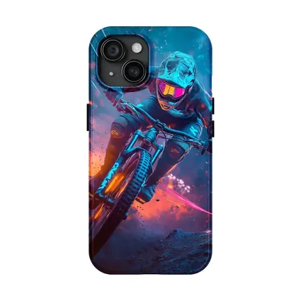 Neon Downhill Mountain Biker Cyberpunk Style
