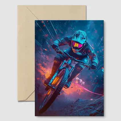 Neon Downhill Mountain Biker Cyberpunk Style