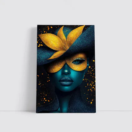 Blue Woman Gold Flower Mask Dark Art