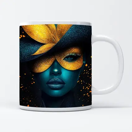 Blue Woman Gold Flower Mask Dark Art
