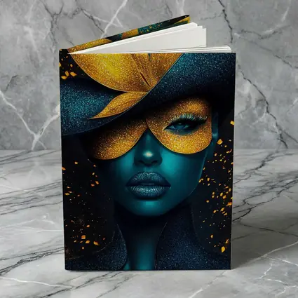 Blue Woman Gold Flower Mask Dark Art