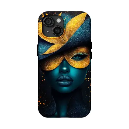Blue Woman Gold Flower Mask Dark Art