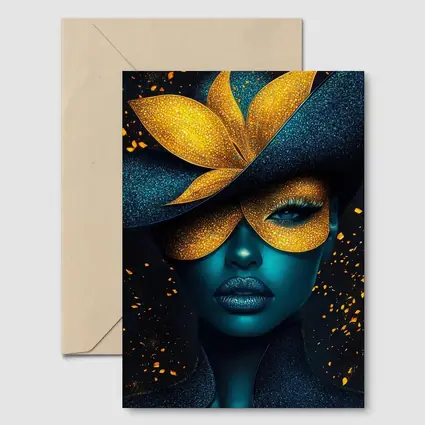 Blue Woman Gold Flower Mask Dark Art