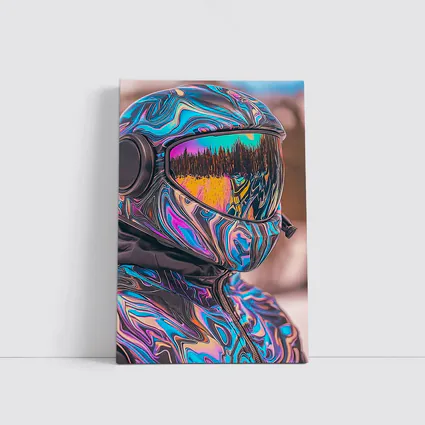 Iridescent Swirl Motorcycle Helmet Rider Portrait