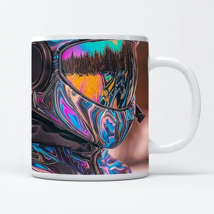 Iridescent Swirl Motorcycle Helmet Rider Portrait