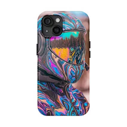 Iridescent Swirl Motorcycle Helmet Rider Portrait