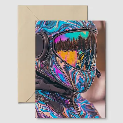 Iridescent Swirl Motorcycle Helmet Rider Portrait