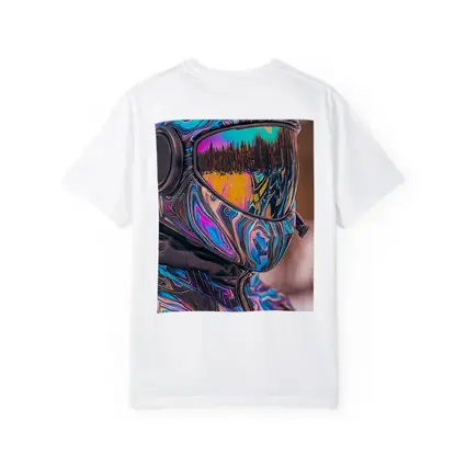 Iridescent Swirl Motorcycle Helmet Rider Portrait