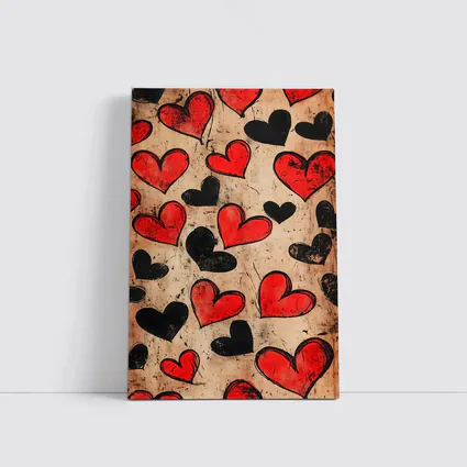 Red Black Hearts Grunge Beige Textured Pattern