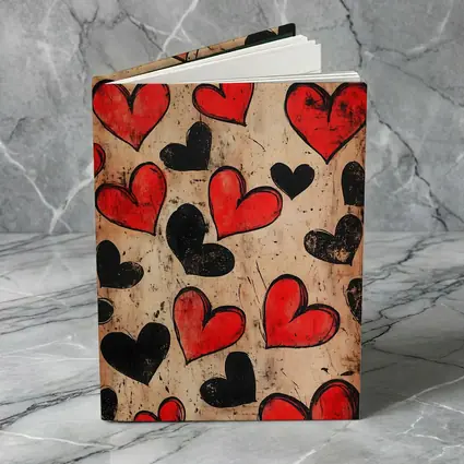 Red Black Hearts Grunge Beige Textured Pattern