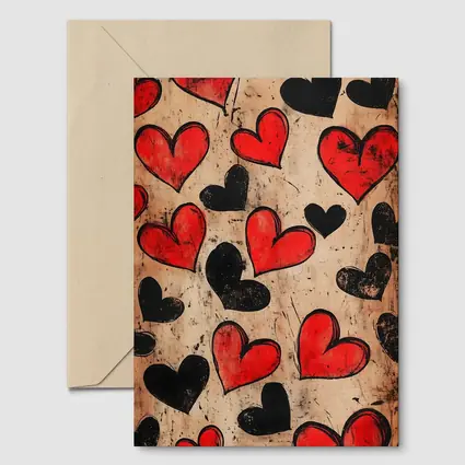 Red Black Hearts Grunge Beige Textured Pattern