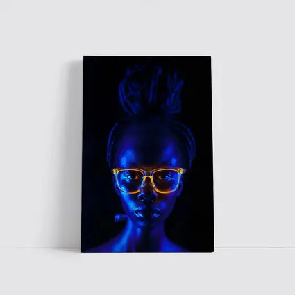 Woman Portrait Glowing Neon Glasses Dark Background