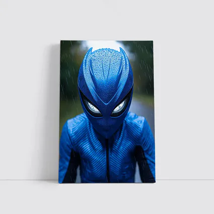 Blue Alien Superhero Mask In Rain