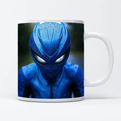 Blue Alien Superhero Mask In Rain