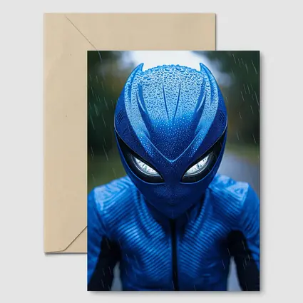 Blue Alien Superhero Mask In Rain