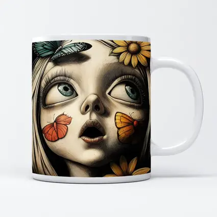 Surreal Girl Portrait Butterflies Sunflowers Dark Background