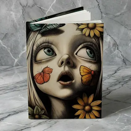 Surreal Girl Portrait Butterflies Sunflowers Dark Background