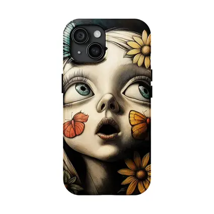Surreal Girl Portrait Butterflies Sunflowers Dark Background
