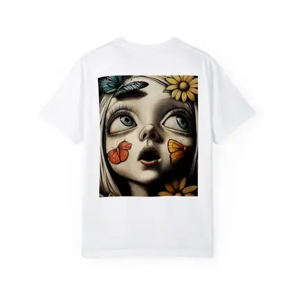 Surreal Girl Portrait Butterflies Sunflowers Dark Background