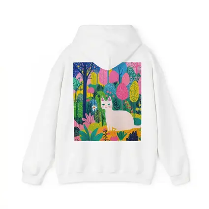 White Cat Colorful Folk Art Forest