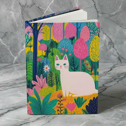 White Cat Colorful Folk Art Forest