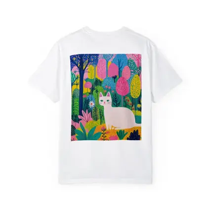 White Cat Colorful Folk Art Forest