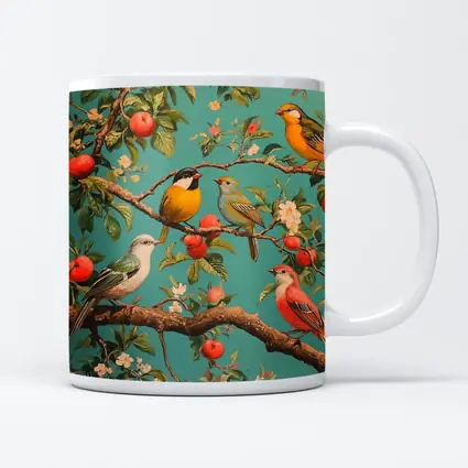 Colorful Birds Perched On Apple Tree