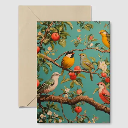 Colorful Birds Perched On Apple Tree