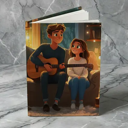 Cartoon Couple Playing Guitar Cozy Room