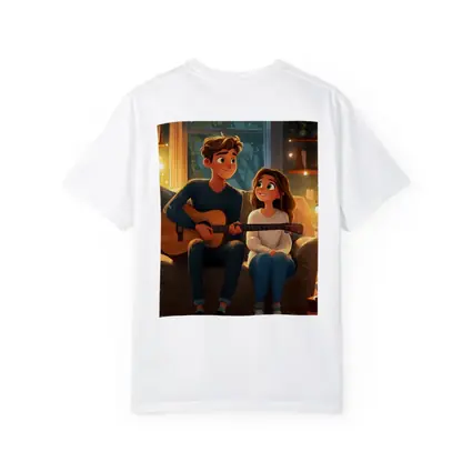 Cartoon Couple Playing Guitar Cozy Room