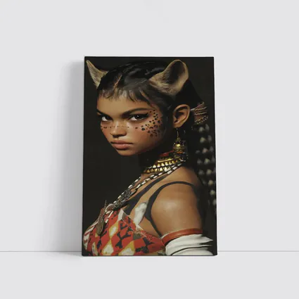 Fantasy Cat Girl Warrior Dark Background Portrait