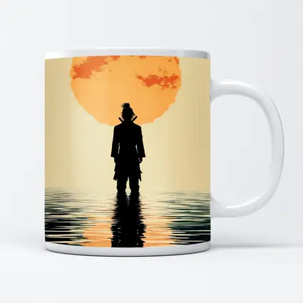 Samurai Silhouette Standing Before Orange Sun